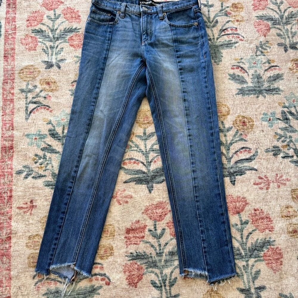 Express Raw Hem Two Toned Jeans